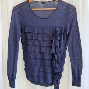 Ann Taylor Blue Ruffled Long Sleeve Pullover Sweater - Petite Small (SP)